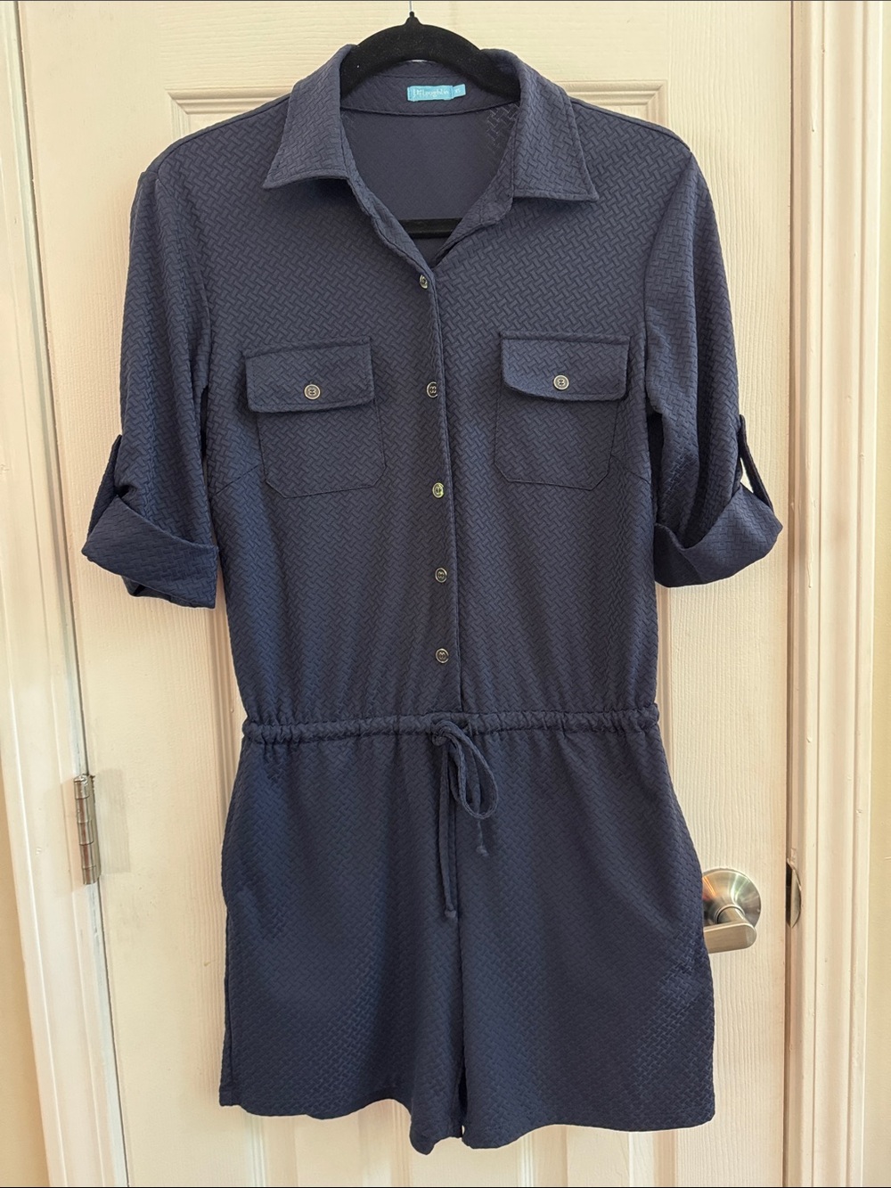 J. Mclaughlin Westport Button Front Textured Romper Blue Size XS - Picture 2 of 8